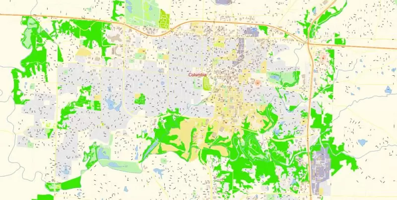 Columbia Jefferson City Missouri Map Vector Exact City Plan detailed Street Map editable Adobe Illustrator in layers