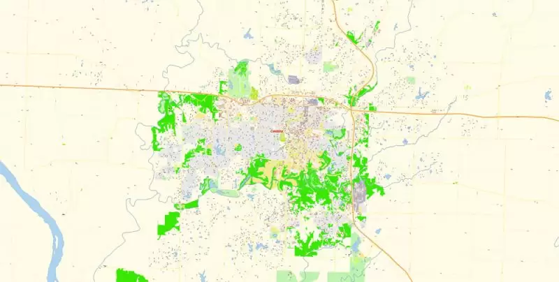 Columbia Jefferson City Missouri Map Vector Exact City Plan detailed Street Map editable Adobe Illustrator in layers