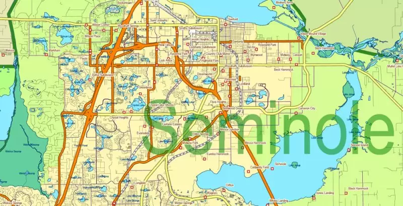 Florida State Vector Map exact extra detailed All Roads, Cities and Counties map editable Layered Adobe Illustrator