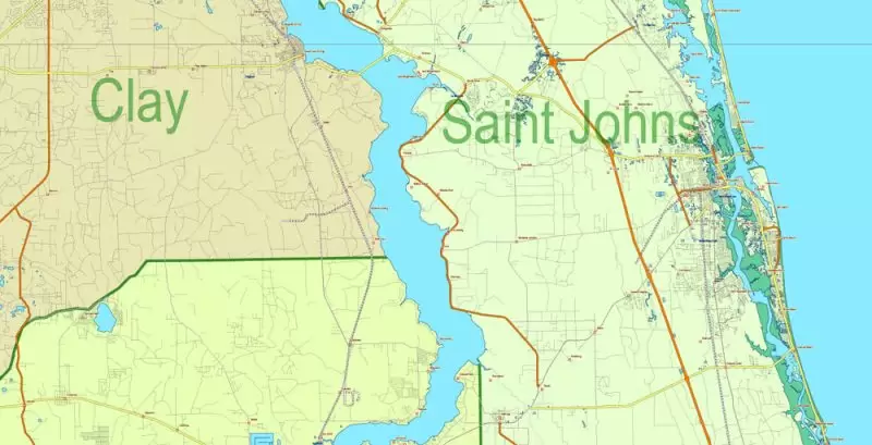 Florida State Vector Map exact extra detailed All Roads, Cities and Counties map editable Layered Adobe Illustrator