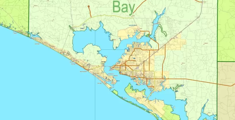 Florida State Vector Map exact extra detailed All Roads, Cities and Counties map editable Layered Adobe Illustrator