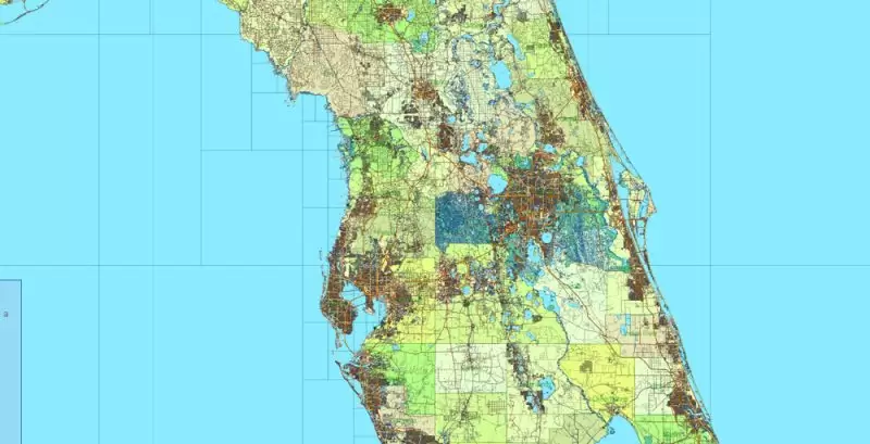 Florida State Vector Map exact extra detailed All Roads, Cities and Counties map editable Layered Adobe Illustrator