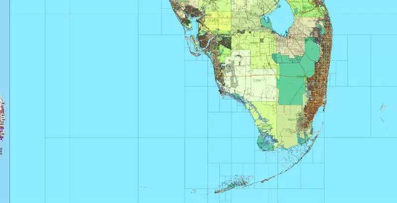 Florida State Vector Map exact extra detailed All Roads, Cities and Counties map editable Layered Adobe Illustrator