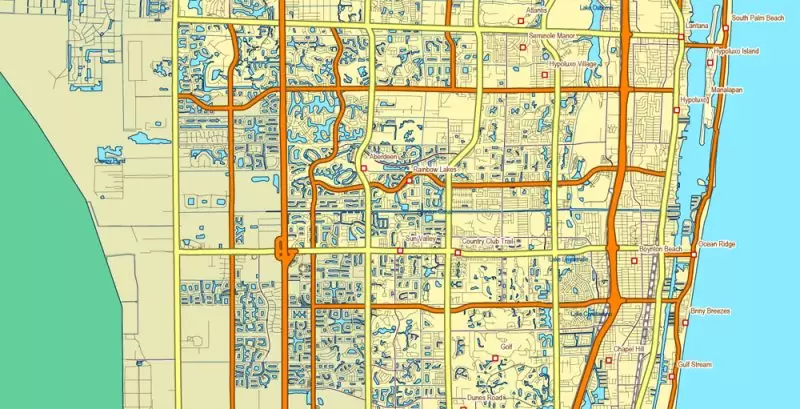 Florida State Vector Map exact extra detailed All Roads, Cities and Counties map editable Layered Adobe Illustrator