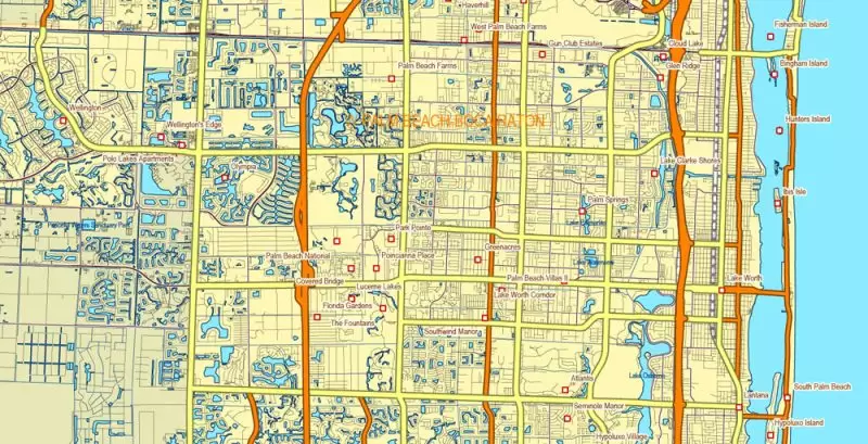 Florida State Vector Map exact extra detailed All Roads, Cities and Counties map editable Layered Adobe Illustrator