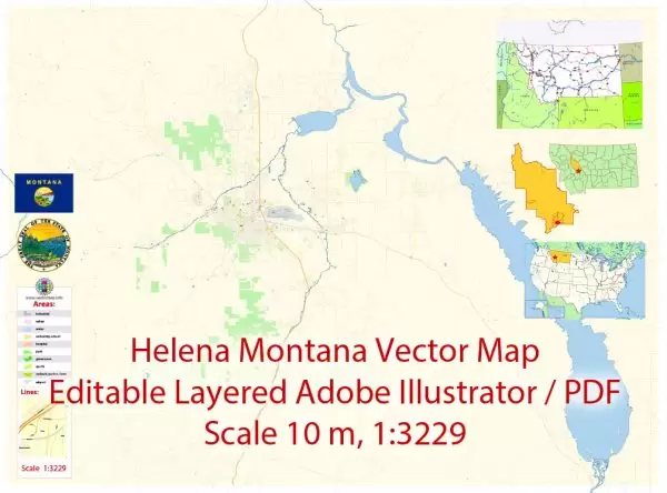 Helena Montana Map Vector Exact City Plan detailed Street Map editable Adobe Illustrator in layers