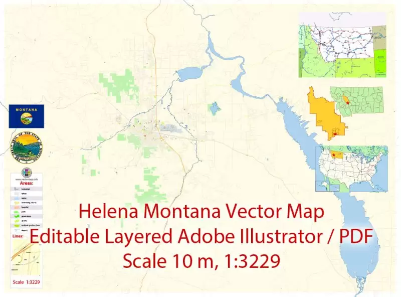 Helena Montana Map Vector Exact City Plan detailed Street Map editable Adobe Illustrator in layers