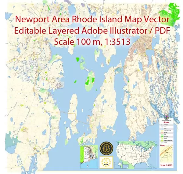 Newport Rhode Island Map Vector Exact City Plan detailed Street Map editable Adobe Illustrator in layers