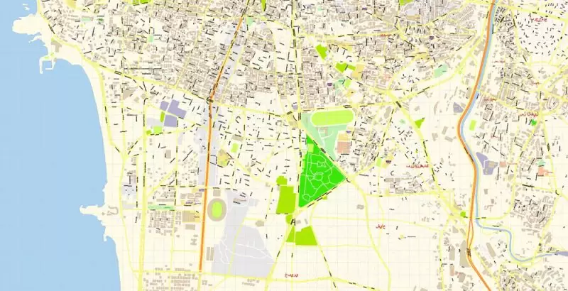 Beirut Lebanon Map Vector Exact City Plan detailed Street Map editable Adobe Illustrator in layers