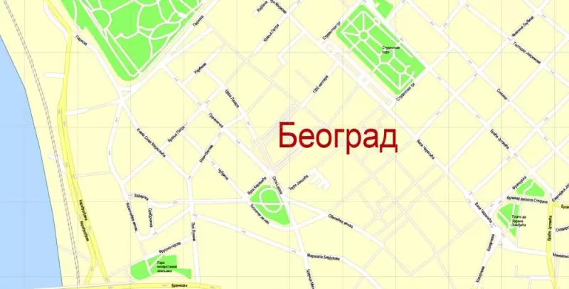 Belgrade Serbia Map Vector Grande Exact City Plan detailed Street Map editable Adobe Illustrator in layers