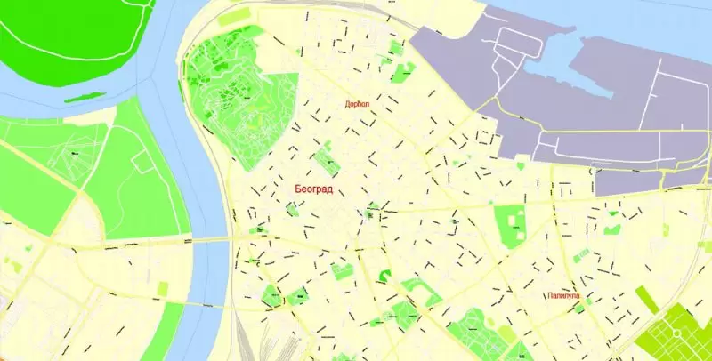 Belgrade Serbia Map Vector Grande Exact City Plan detailed Street Map editable Adobe Illustrator in layers