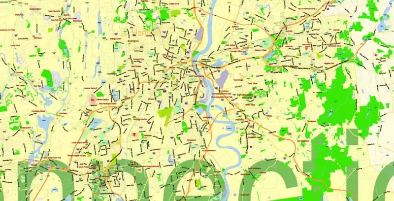 Connecticut State Map Vector Exact Plan detailed Road Admin Map editable Adobe Illustrator in layers