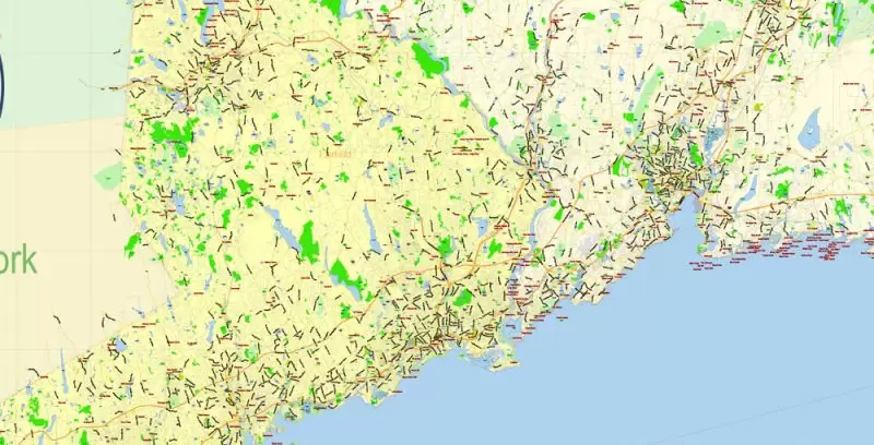 Connecticut State Map Vector Exact Plan detailed Road Admin Map editable Adobe Illustrator in layers