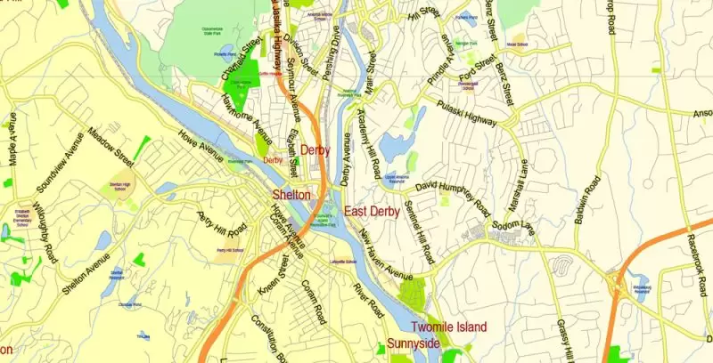 Connecticut State Map Vector Exact Plan detailed Road Admin Map editable Adobe Illustrator in layers