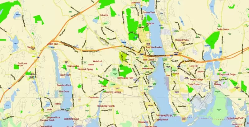 Connecticut State Map Vector Exact Plan detailed Road Admin Map editable Adobe Illustrator in layers
