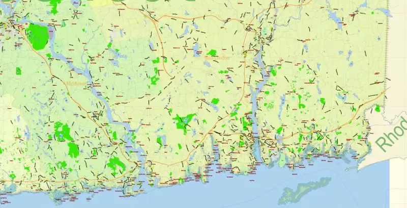 Connecticut State Map Vector Exact Plan detailed Road Admin Map editable Adobe Illustrator in layers