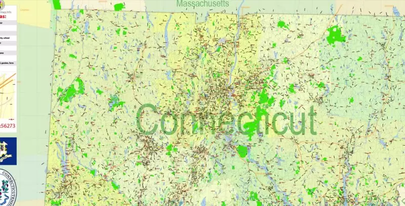 Connecticut State Map Vector Exact Plan detailed Road Admin Map editable Adobe Illustrator in layers