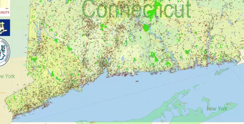 Connecticut State Map Vector Exact Plan detailed Road Admin Map editable Adobe Illustrator in layers