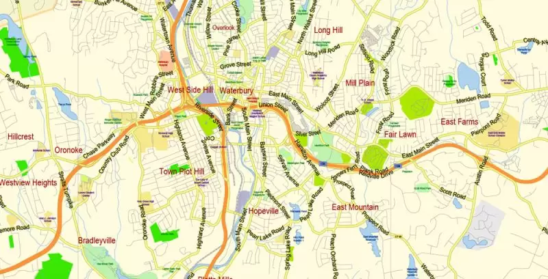 Connecticut State Map Vector Exact Plan detailed Road Admin Map editable Adobe Illustrator in layers