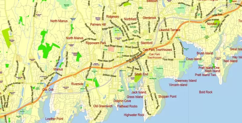 Connecticut State Map Vector Exact Plan detailed Road Admin Map editable Adobe Illustrator in layers