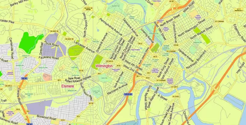 Delaware State Map Vector Exact Plan detailed Road Admin Map editable Adobe Illustrator in layers