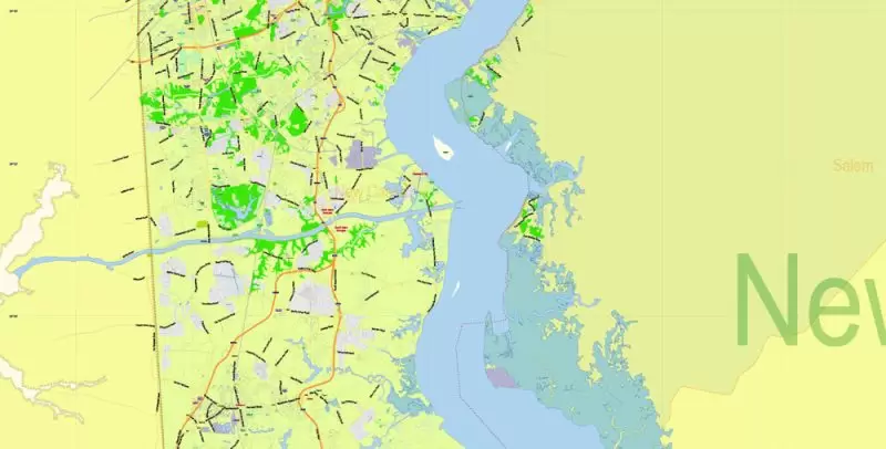 Delaware State Map Vector Exact Plan detailed Road Admin Map editable Adobe Illustrator in layers