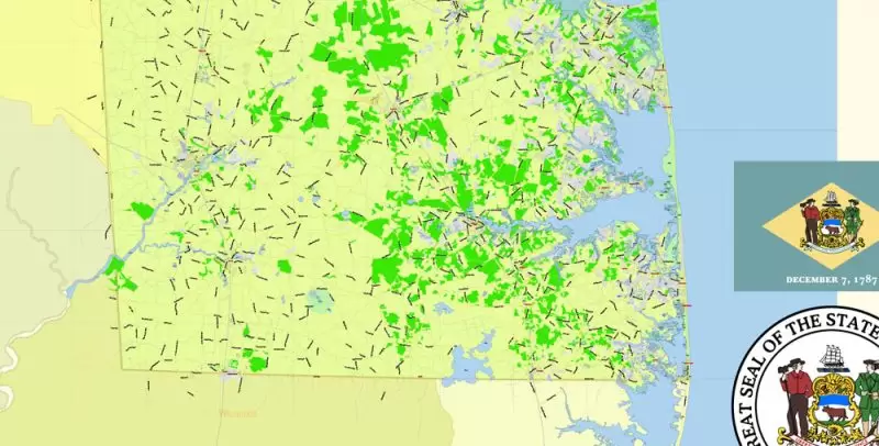 Delaware State Map Vector Exact Plan detailed Road Admin Map editable Adobe Illustrator in layers