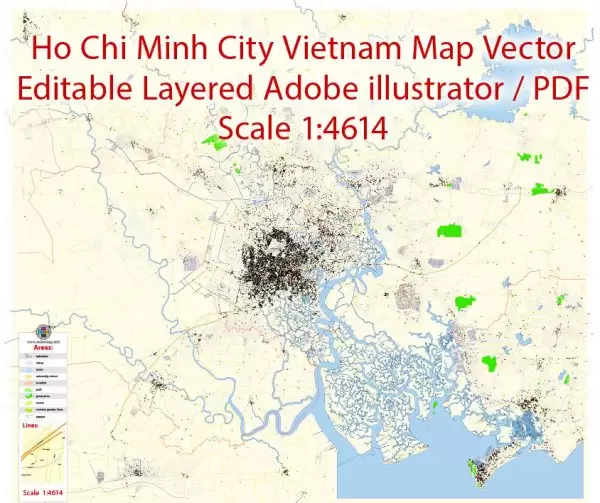 Ho Chi Minh City Vietnam Map Vector Exact City Plan detailed Street Map editable Adobe Illustrator in layers