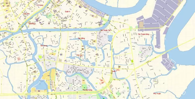 Ho Chi Minh City Vietnam Map Vector Exact City Plan detailed Street Map editable Adobe Illustrator in layers