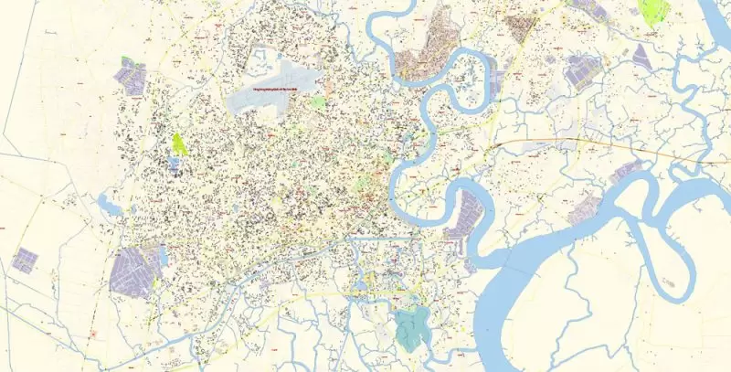 Ho Chi Minh City Vietnam Map Vector Exact City Plan detailed Street Map editable Adobe Illustrator in layers