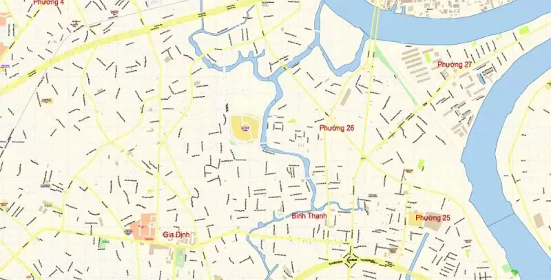 Ho Chi Minh City Vietnam Map Vector Exact City Plan detailed Street Map editable Adobe Illustrator in layers