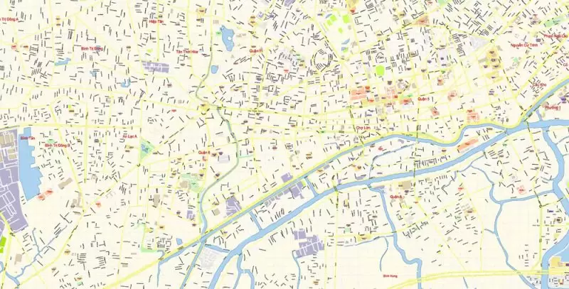 Ho Chi Minh City Vietnam Map Vector Exact City Plan detailed Street Map editable Adobe Illustrator in layers