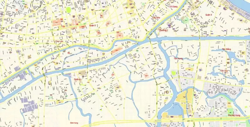 Ho Chi Minh City Vietnam Map Vector Exact City Plan detailed Street Map editable Adobe Illustrator in layers