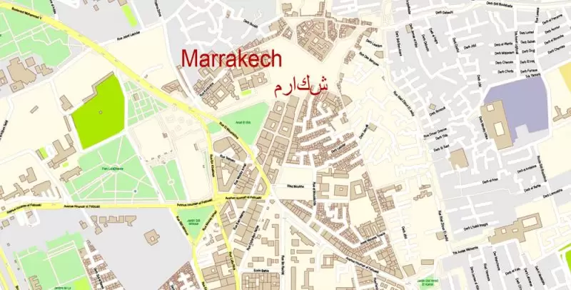 Marrakesh Morocco Map Vector Exact City Plan detailed Street Map editable Adobe Illustrator in layers