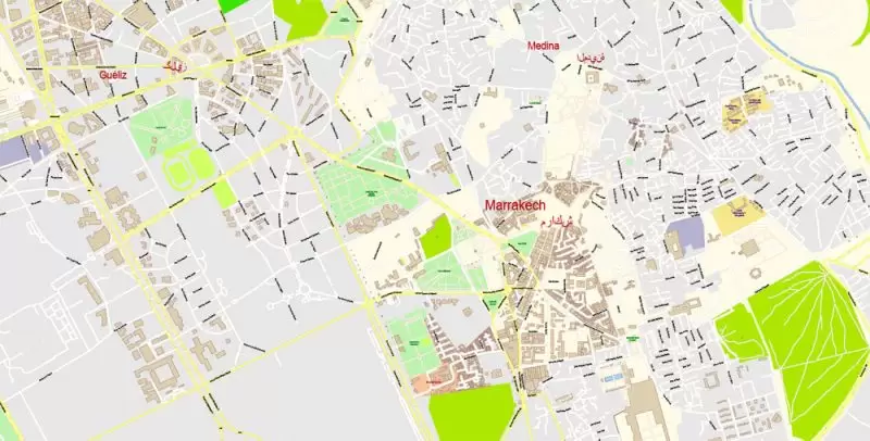 Marrakesh Morocco Map Vector Exact City Plan detailed Street Map editable Adobe Illustrator in layers