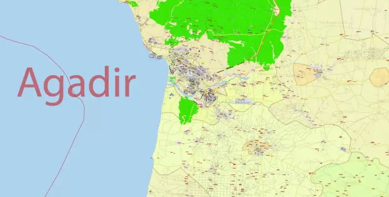 Morocco Map Vector Exact City Plan detailed Street Road Admin Map editable Adobe Illustrator in layers