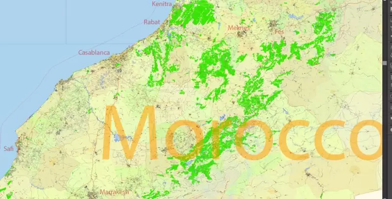 Morocco Map Vector Exact City Plan detailed Street Road Admin Map editable Adobe Illustrator in layers