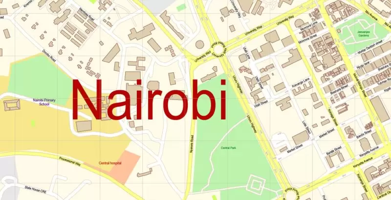 Nairobi Kenya Map Vector Exact City Plan detailed Street Map editable Adobe Illustrator in layers