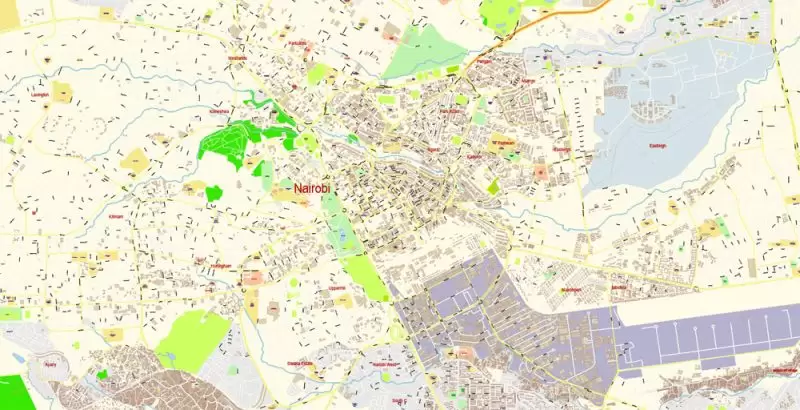 Nairobi Kenya Map Vector Exact City Plan detailed Street Map editable Adobe Illustrator in layers