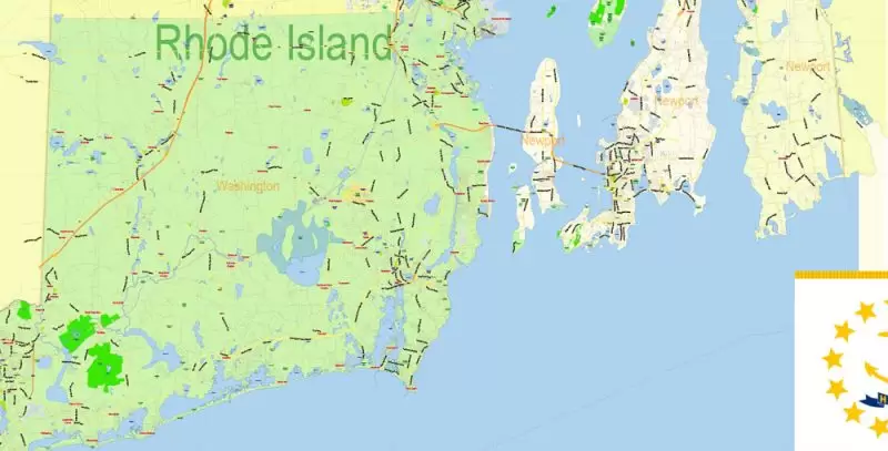 Rhode Island State Map Vector Exact Plan detailed Road Admin Map editable Adobe Illustrator in layers