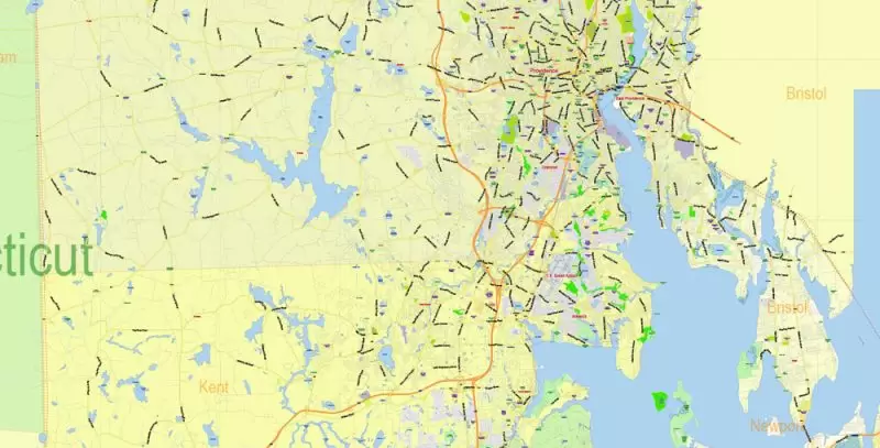 Rhode Island State Map Vector Exact Plan detailed Road Admin Map editable Adobe Illustrator in layers