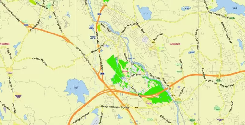 Rhode Island State Map Vector Exact Plan detailed Road Admin Map editable Adobe Illustrator in layers