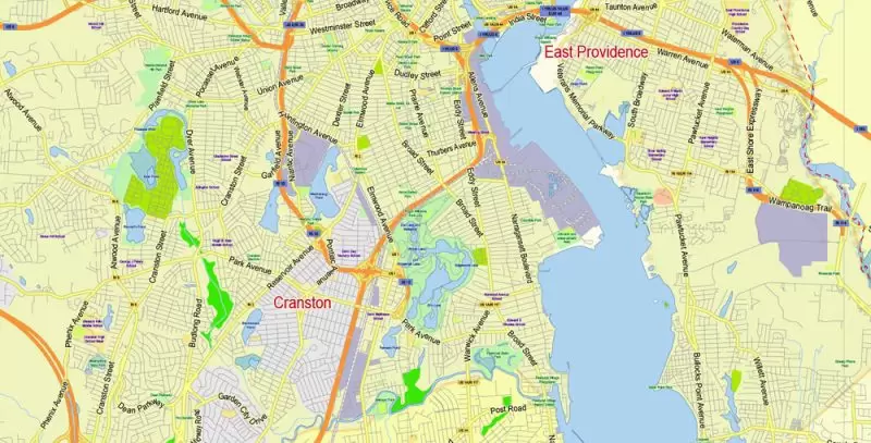 Rhode Island State Map Vector Exact Plan detailed Road Admin Map editable Adobe Illustrator in layers