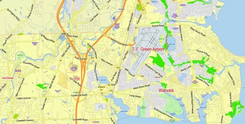 Rhode Island State Map Vector Exact Plan detailed Road Admin Map editable Adobe Illustrator in layers