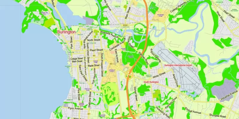 Vermont State Map Vector Exact Plan detailed Road Admin Map editable Adobe Illustrator in layers