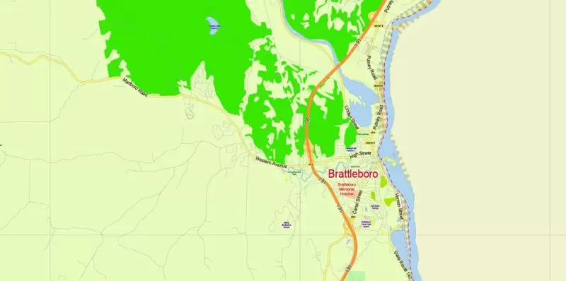 Vermont State Map Vector Exact Plan detailed Road Admin Map editable Adobe Illustrator in layers