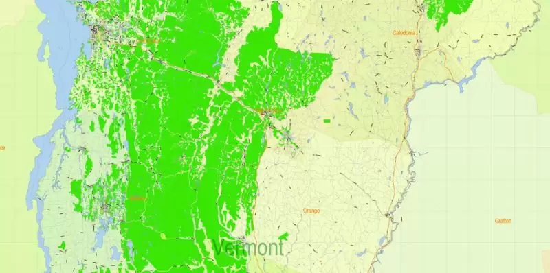 Vermont State Map Vector Exact Plan detailed Road Admin Map editable Adobe Illustrator in layers