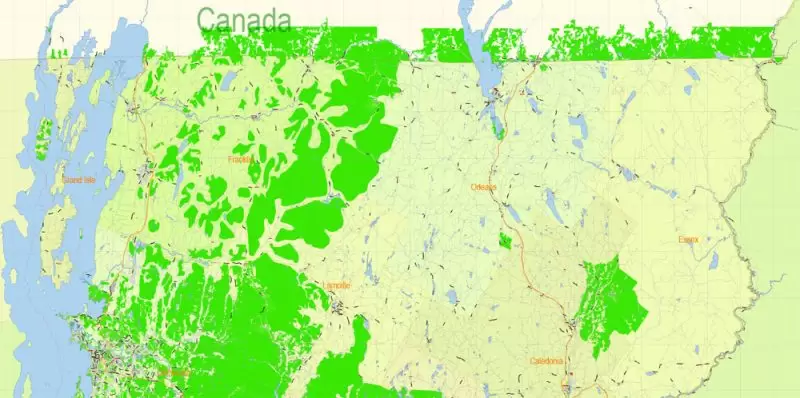 _Vermont State PDF Map Vector Exact Plan detailed Road Admin Map editable Adobe PDF in layers