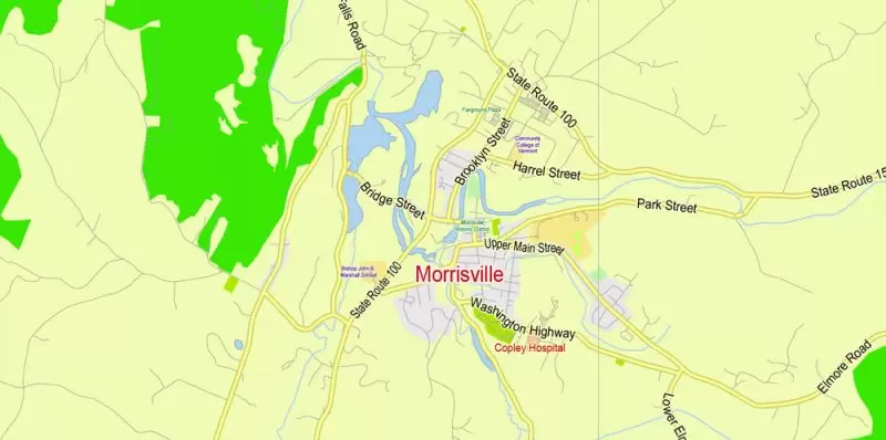 Vermont State Map Vector Exact Plan detailed Road Admin Map editable Adobe Illustrator in layers