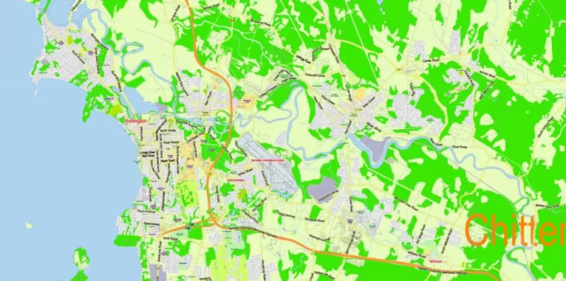 Vermont State Map Vector Exact Plan detailed Road Admin Map editable Adobe Illustrator in layers